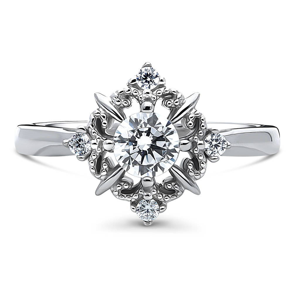 Solitaire Filigree 1ct Round CZ Ring in Sterling Silver