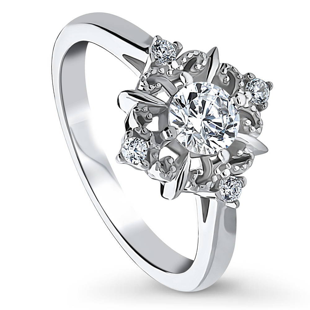 Solitaire Filigree 1ct Round CZ Ring in Sterling Silver