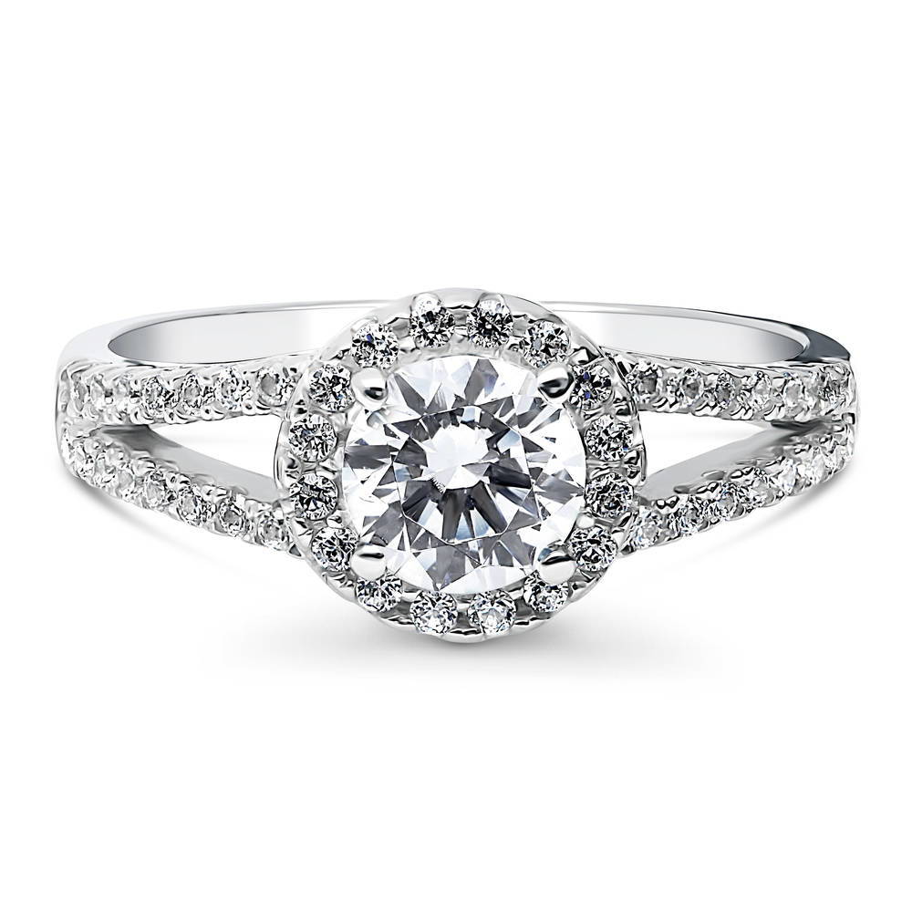 Halo CZ Split Shank Ring in Sterling Silver