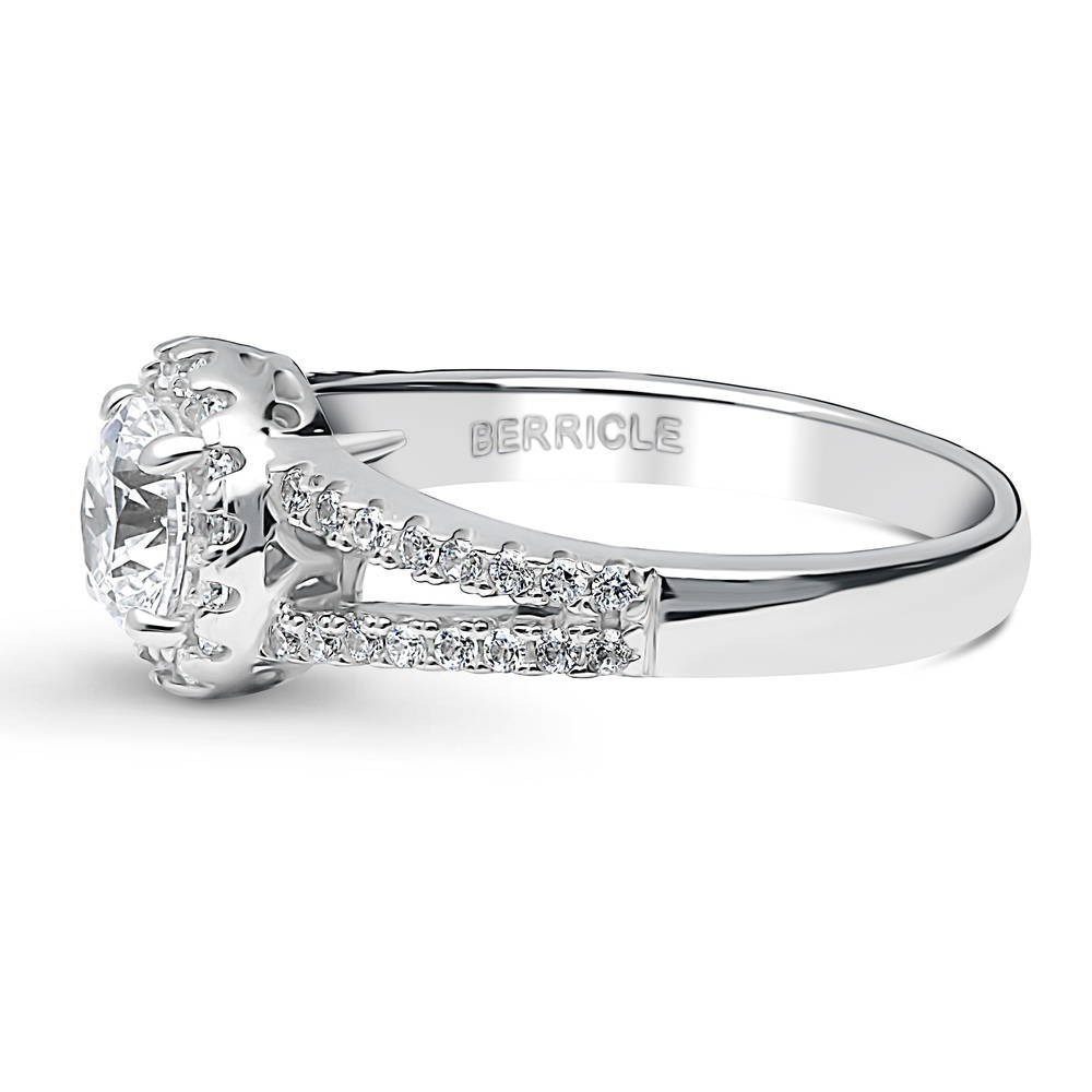 Halo CZ Split Shank Ring in Sterling Silver