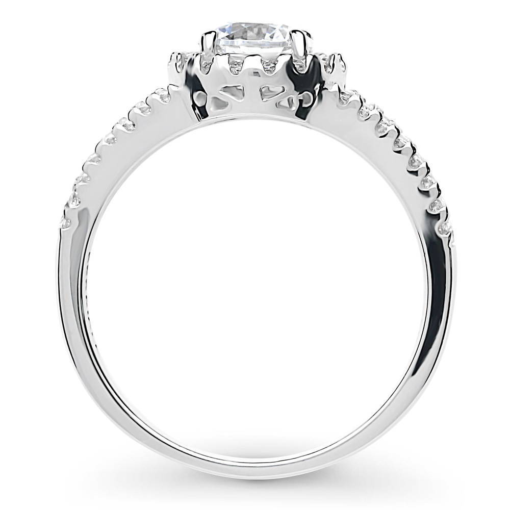 Halo CZ Split Shank Ring in Sterling Silver