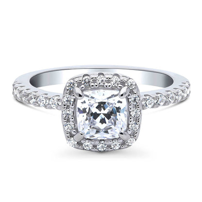Halo Cushion Cut CZ Ring in Sterling Silver