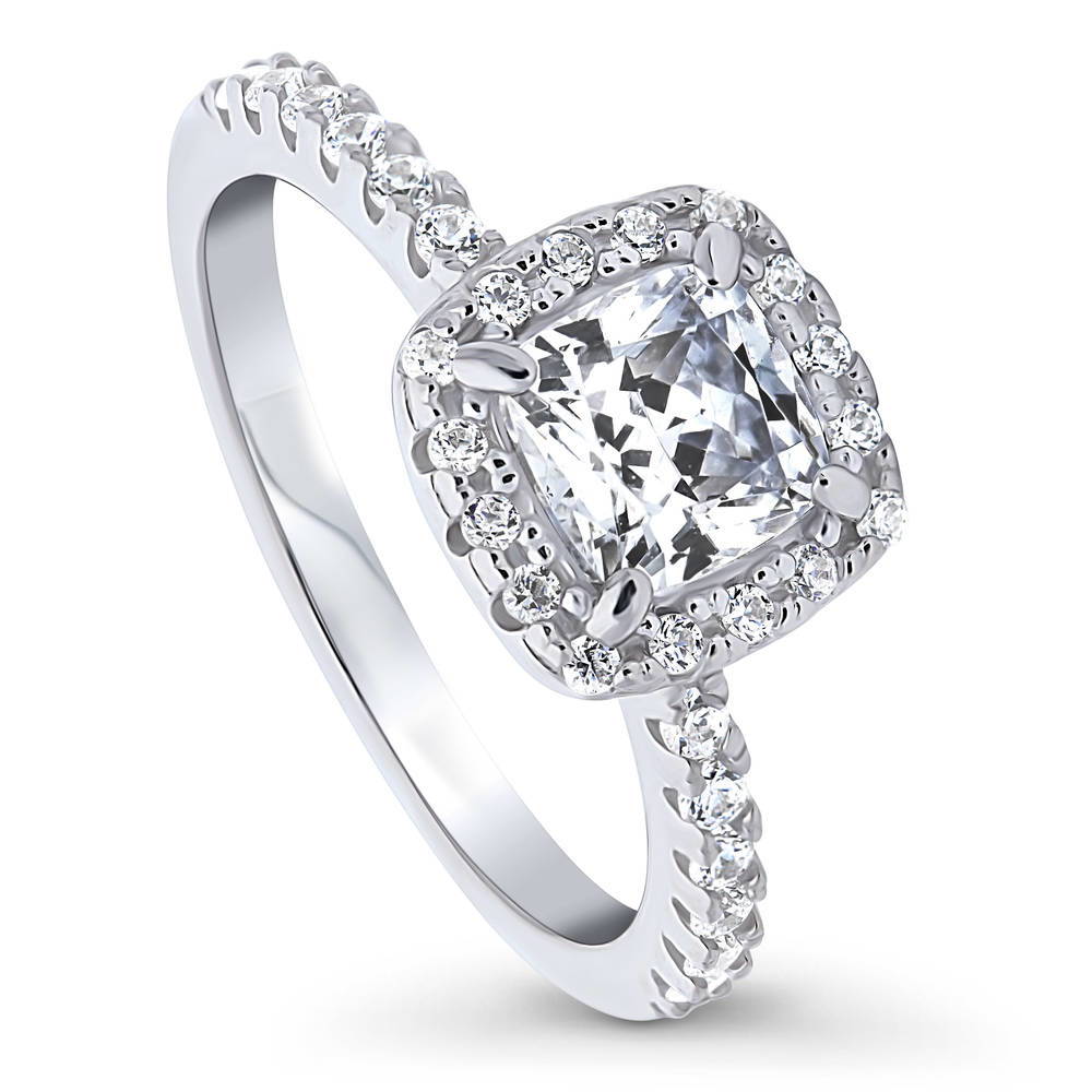 Halo Cushion Cut CZ Ring in Sterling Silver