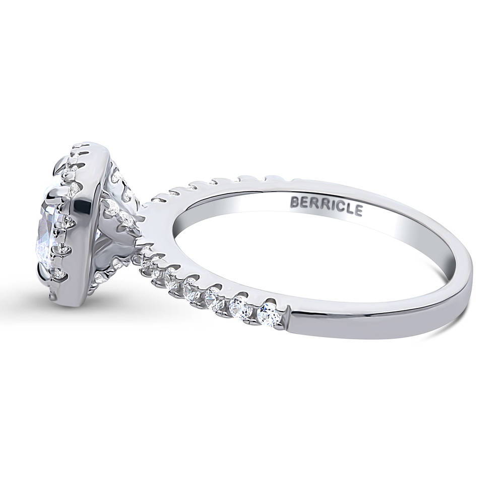 Angle view of Halo Cushion Cut CZ Ring in Sterling Silver, 5 of 10