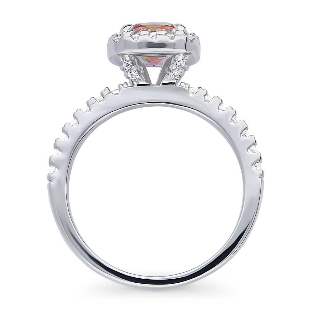 Alternate view of Halo Kaleidoscope Red Orange Cushion CZ Ring in Sterling Silver, 8 of 8
