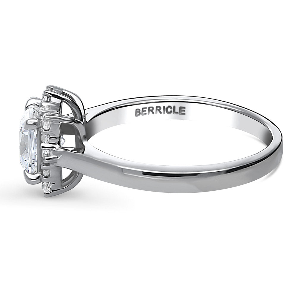 Angle view of Sunburst Halo CZ Ring in Sterling Silver, 5 of 7