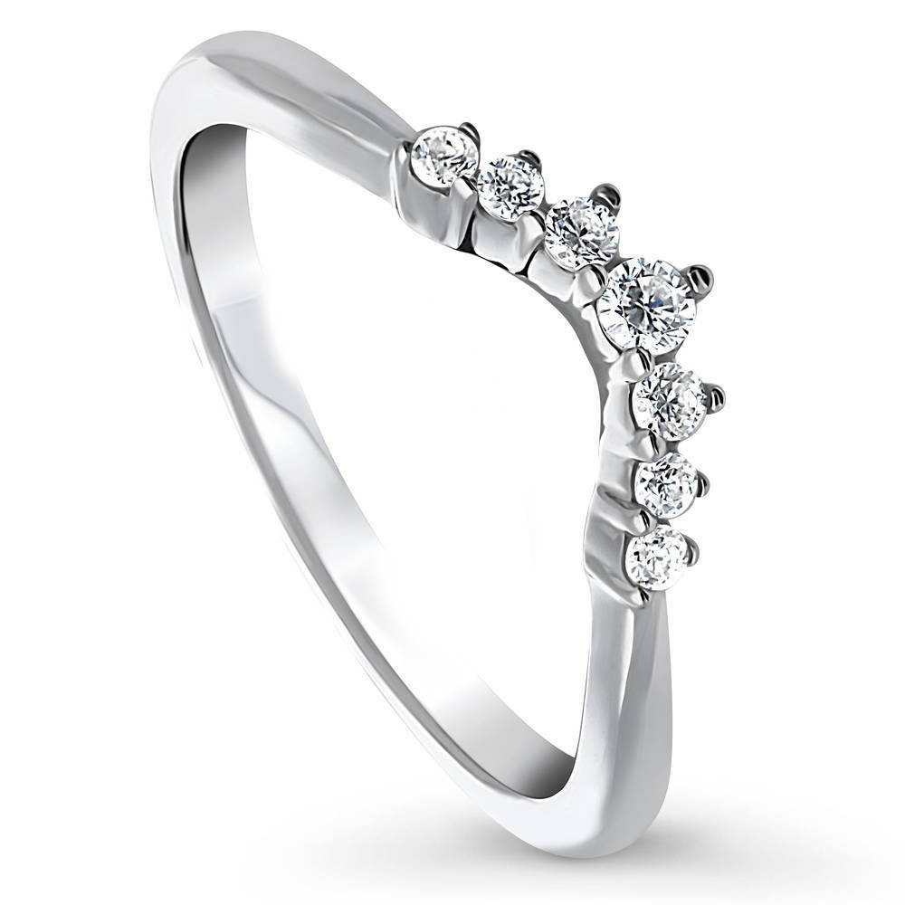 Front view of Wishbone 7-Stone CZ Curved Band in Sterling Silver, 3 of 7