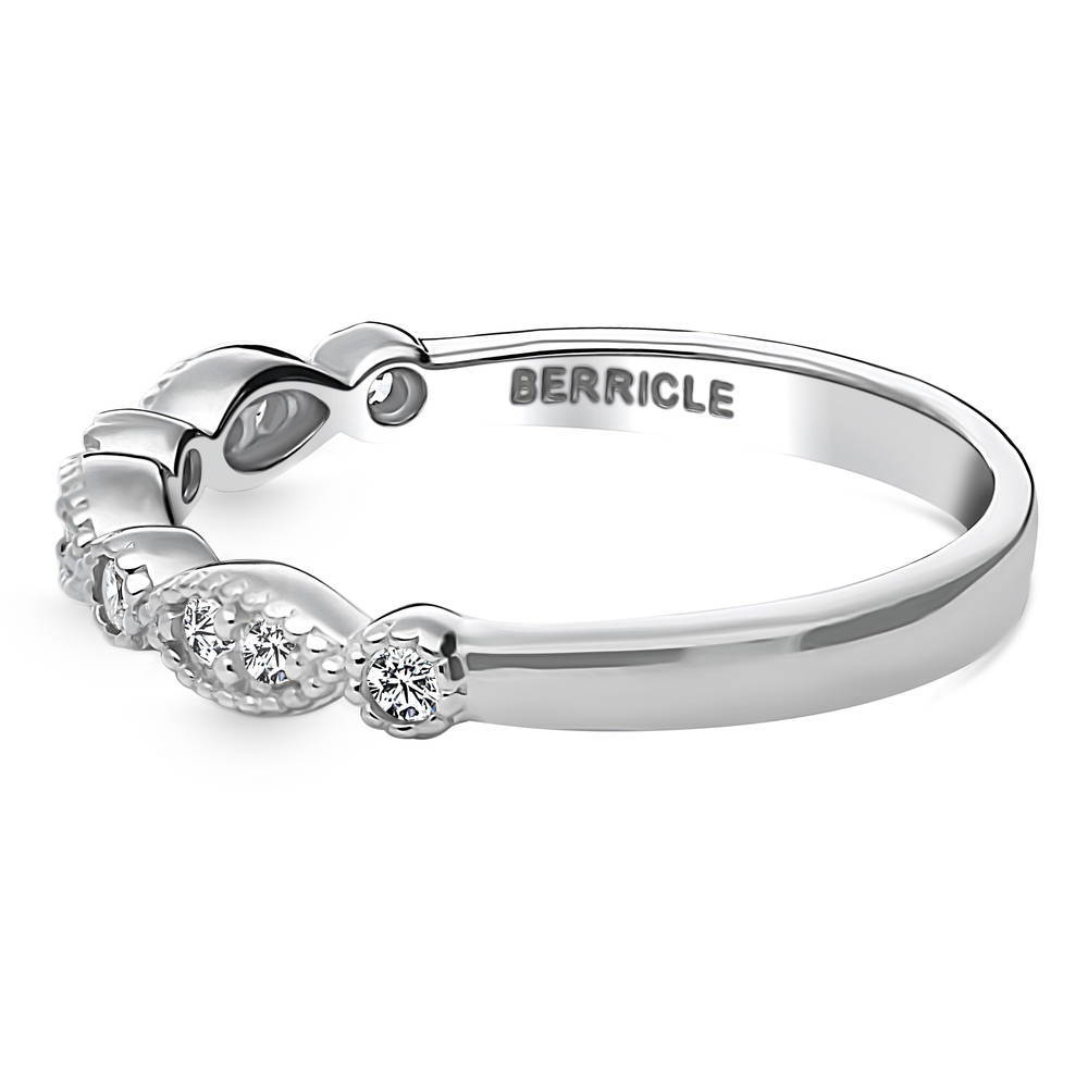 Angle view of Milgrain Art Deco Crown Set CZ Eternity Ring in Sterling Silver, 5 of 11