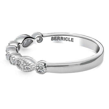 Milgrain Art Deco Crown Set CZ Eternity Ring in Sterling Silver