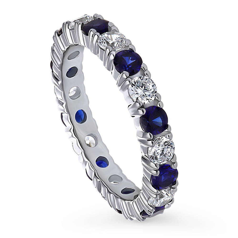 Simulated Blue Sapphire CZ Eternity Ring in Sterling Silver