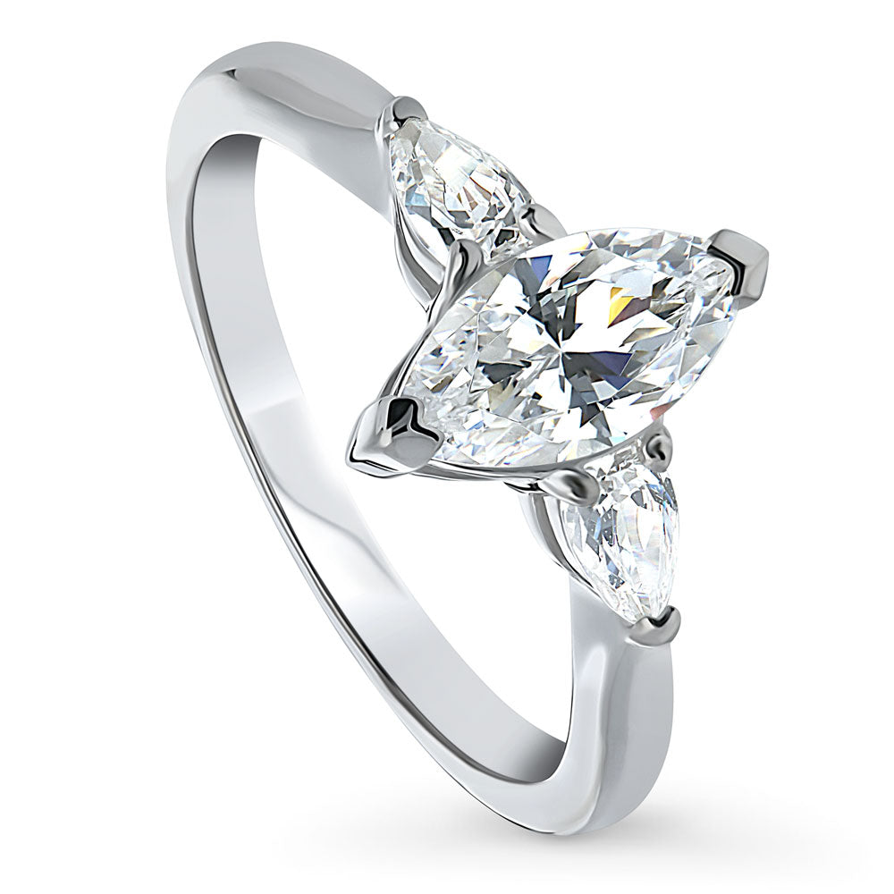 Front view of 3-Stone 1ct Marquise CZ Ring in Sterling Silver, 4 of 8