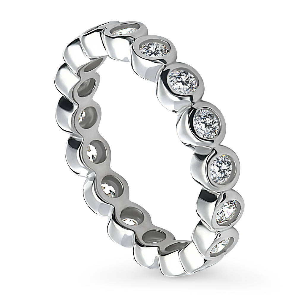Front view of Bubble Bezel Set CZ Eternity Ring in Sterling Silver, 4 of 7