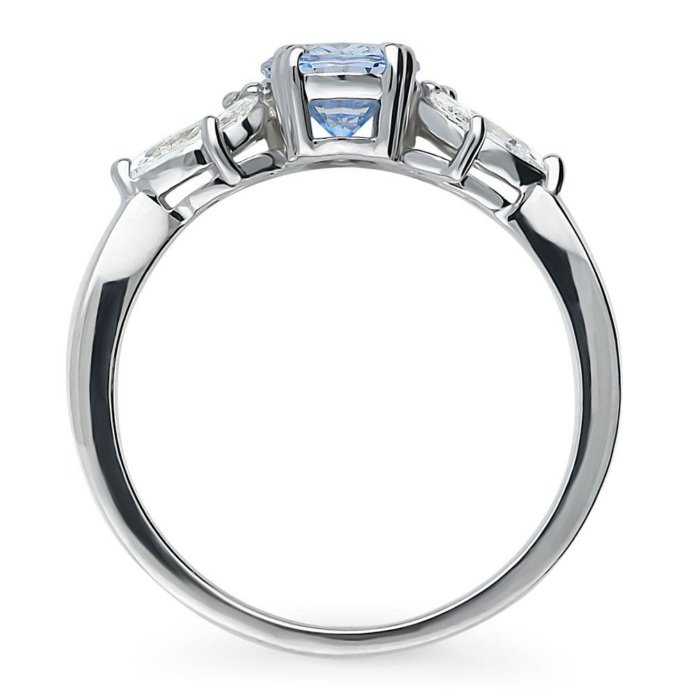Flower Blue CZ Ring in Sterling Silver