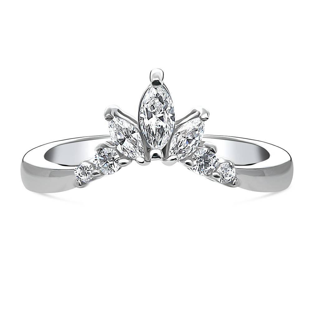 Flower 7-Stone CZ Curved Band in Sterling Silver, 1 of 9