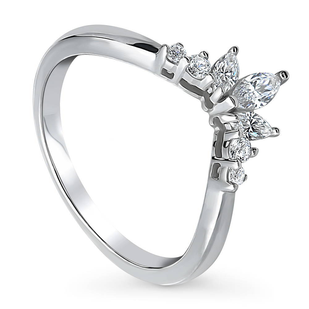Front view of Flower 7-Stone Wishbone CZ Band in Sterling Silver, 4 of 9
