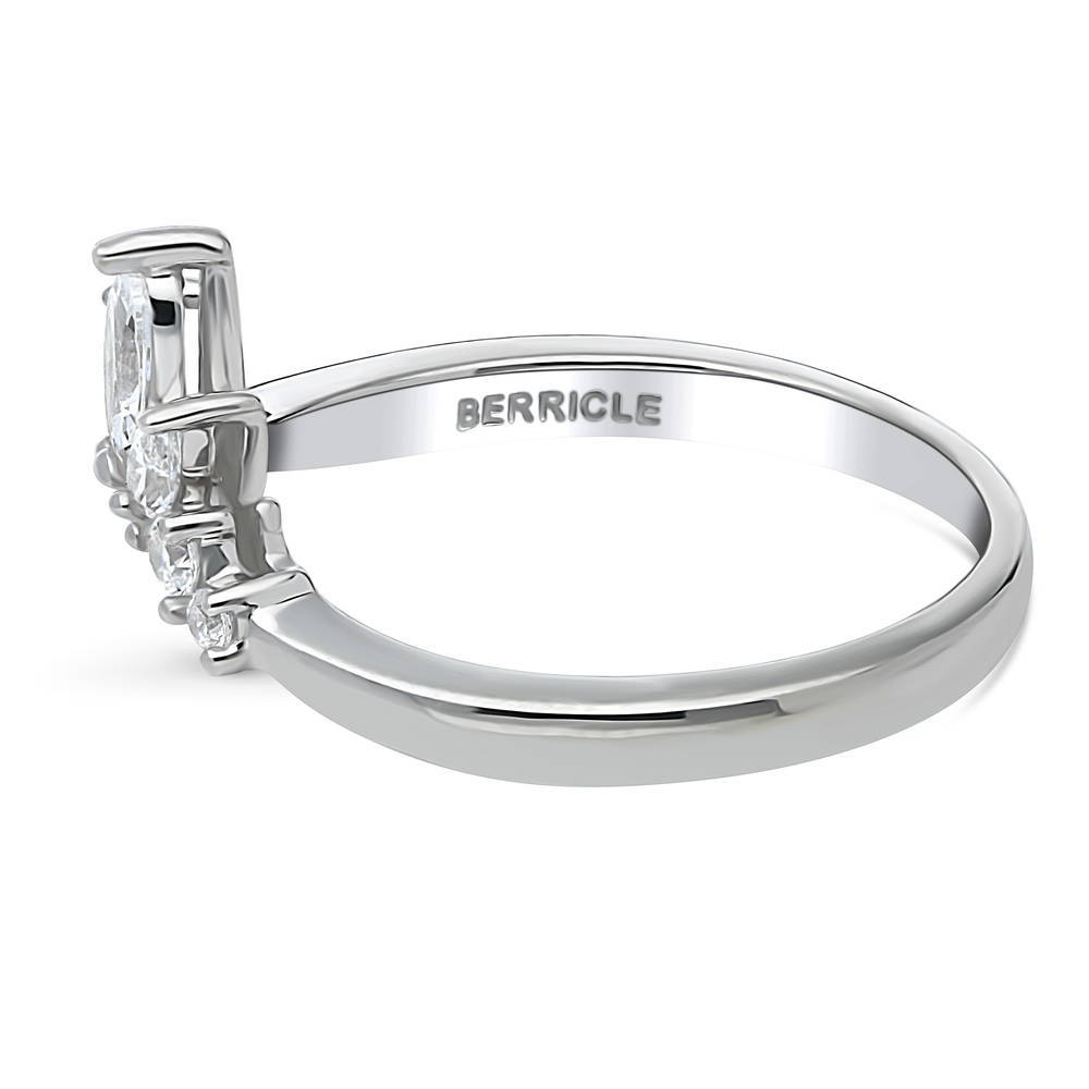Angle view of Flower 7-Stone Wishbone CZ Band in Sterling Silver, 5 of 9