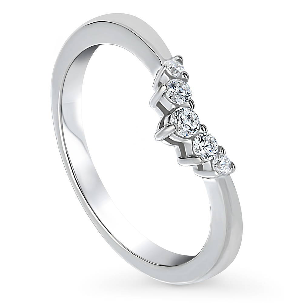 Front view of Wishbone 5-Stone CZ Curved Band in Sterling Silver, 3 of 8