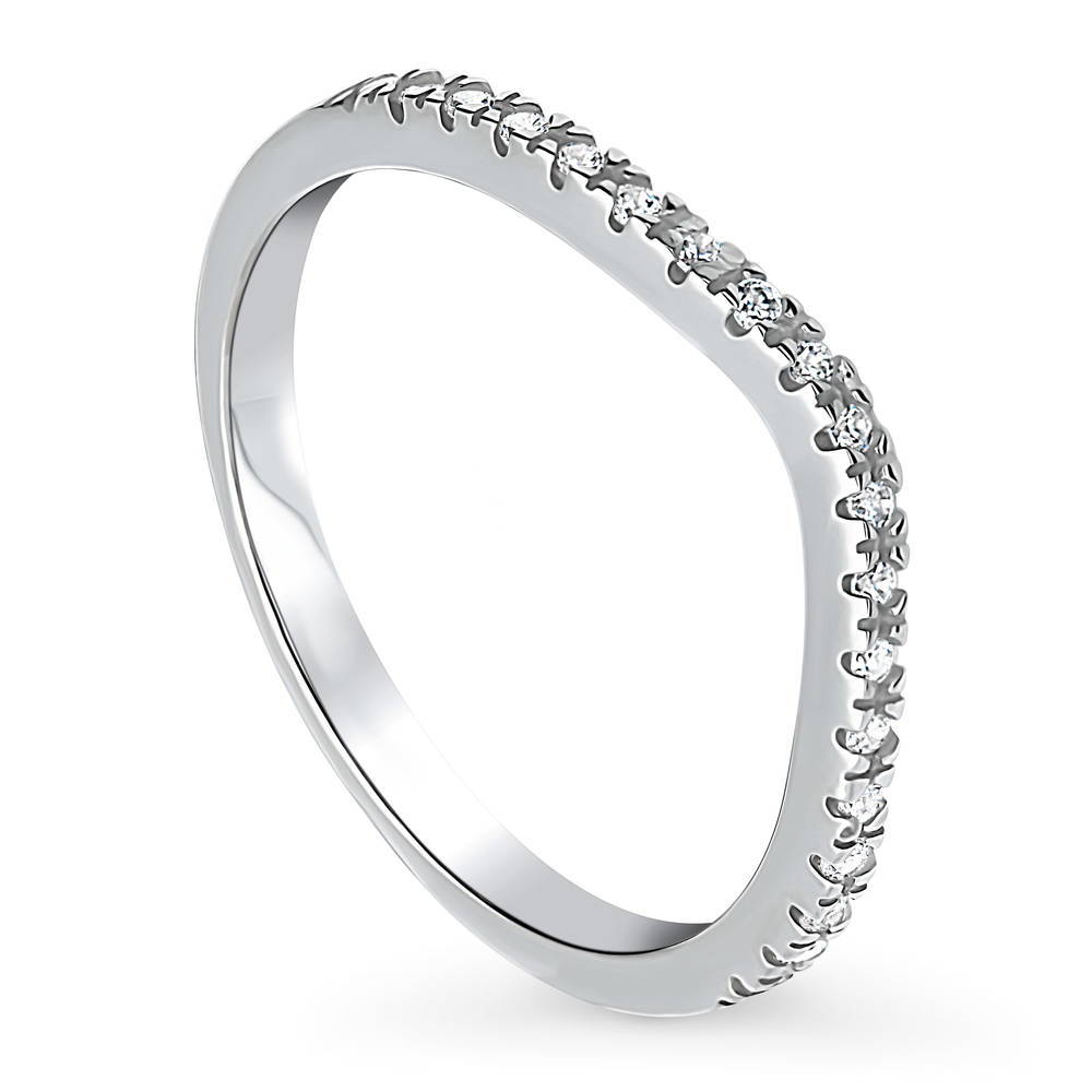 Front view of Wishbone CZ Curved Half Eternity Ring in Sterling Silver, 4 of 8