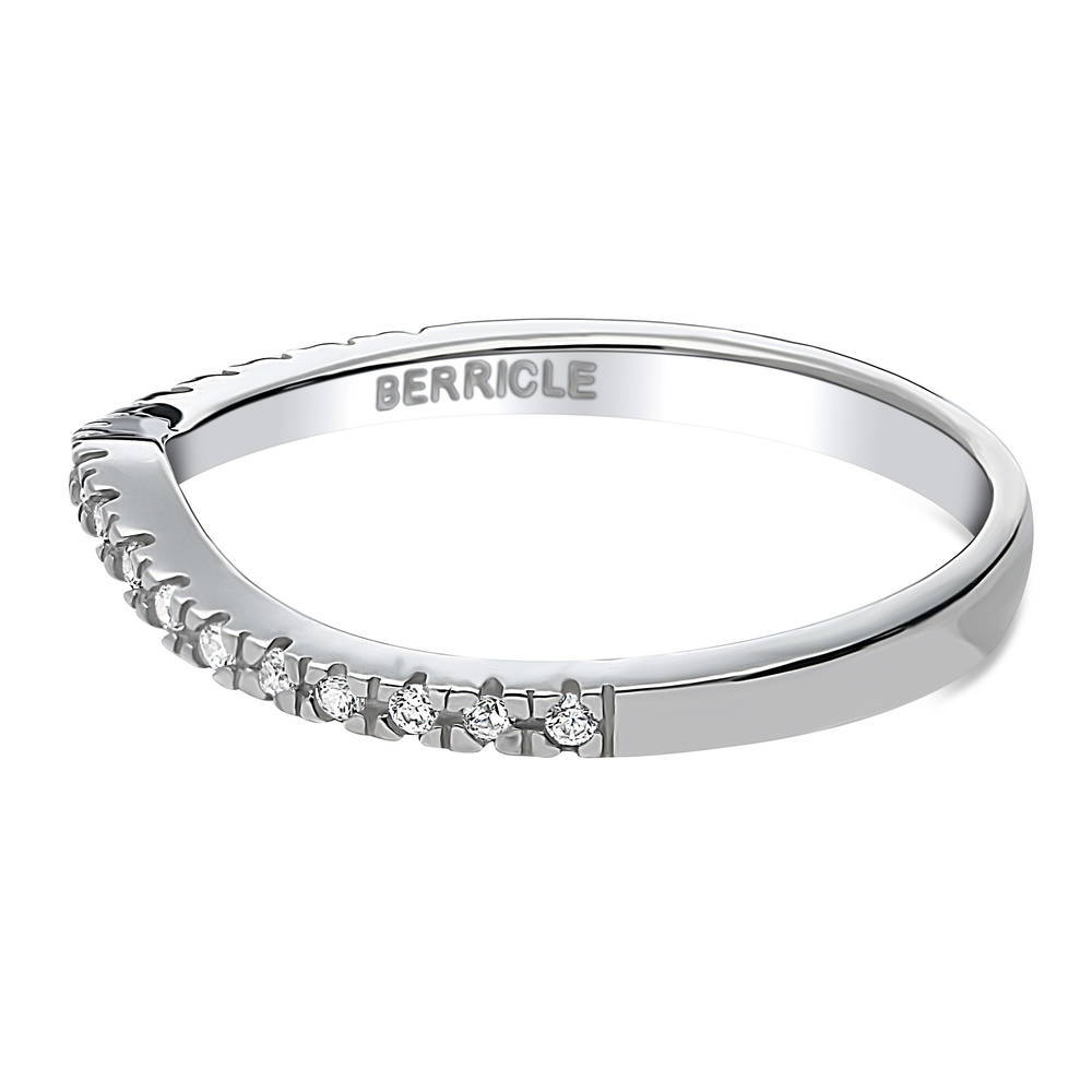 Angle view of Wishbone CZ Curved Half Eternity Ring in Sterling Silver, 5 of 8
