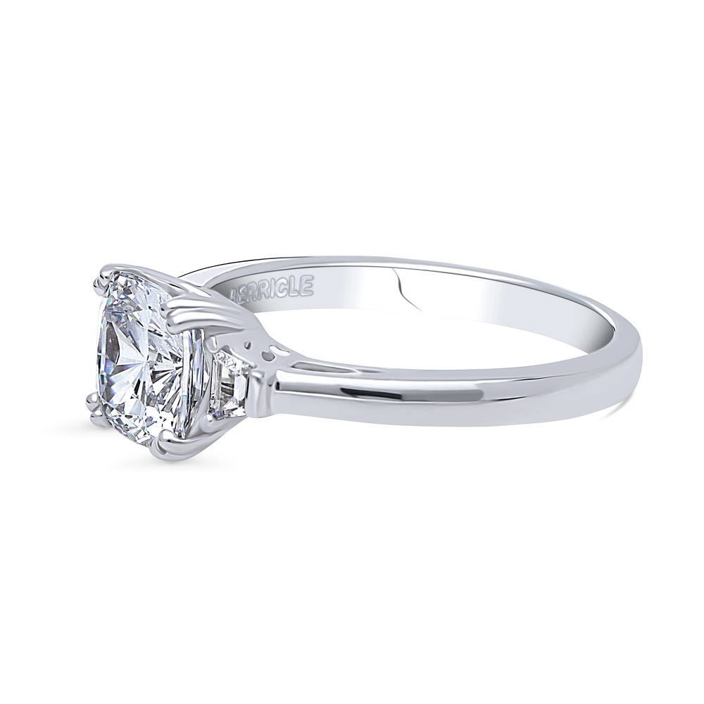 Angle view of 3-Stone 2ct Cushion CZ Ring in Sterling Silver, 4 of 9