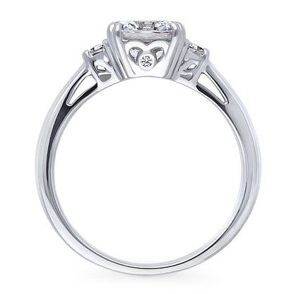 3-Stone 2ct Cushion CZ Ring in Sterling Silver