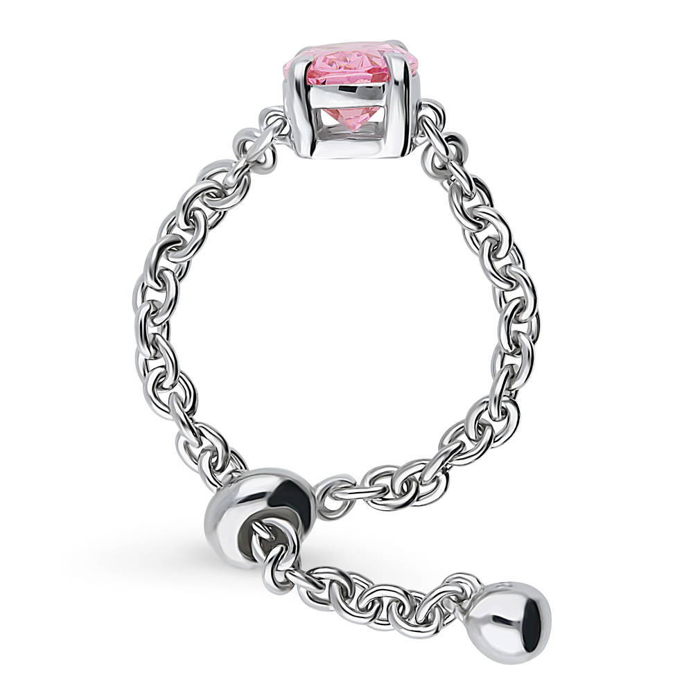 Solitaire Pink Oval CZ Chain Ring in Sterling Silver 1.4ct