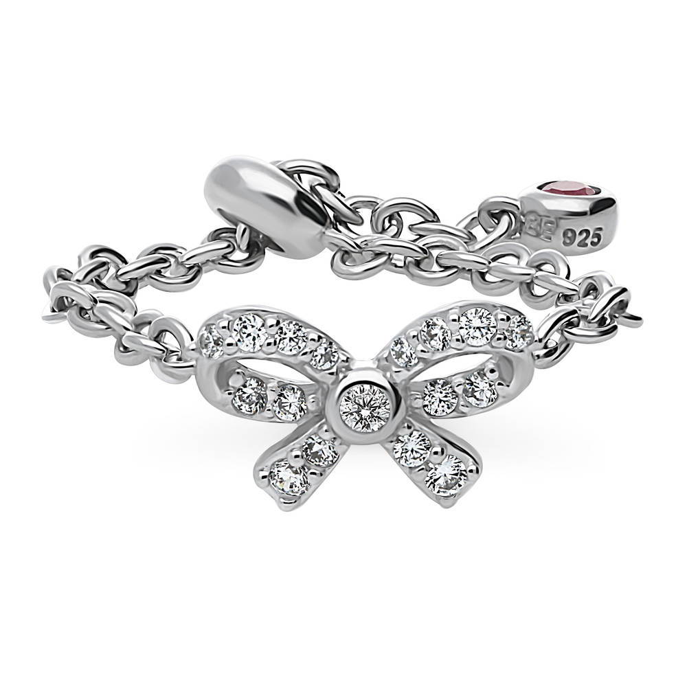 Bow Tie CZ Chain Ring in Sterling Silver