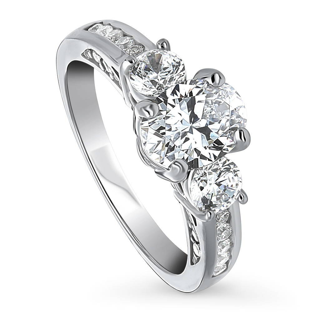 Front view of 3-Stone 1.2ct Oval CZ Ring in Sterling Silver, 4 of 9