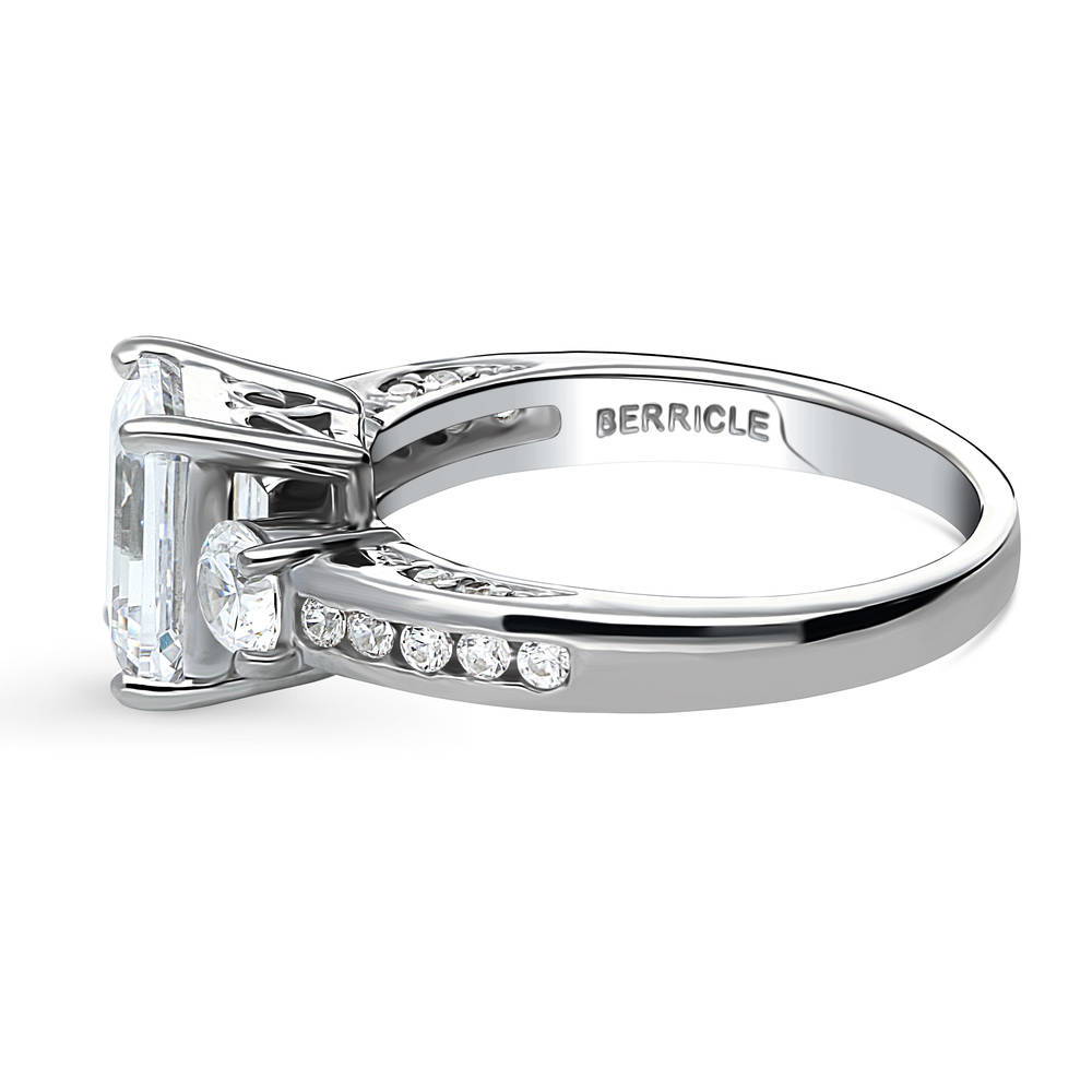 3-Stone 2.1ct Emerald Cut CZ Ring in Sterling Silver