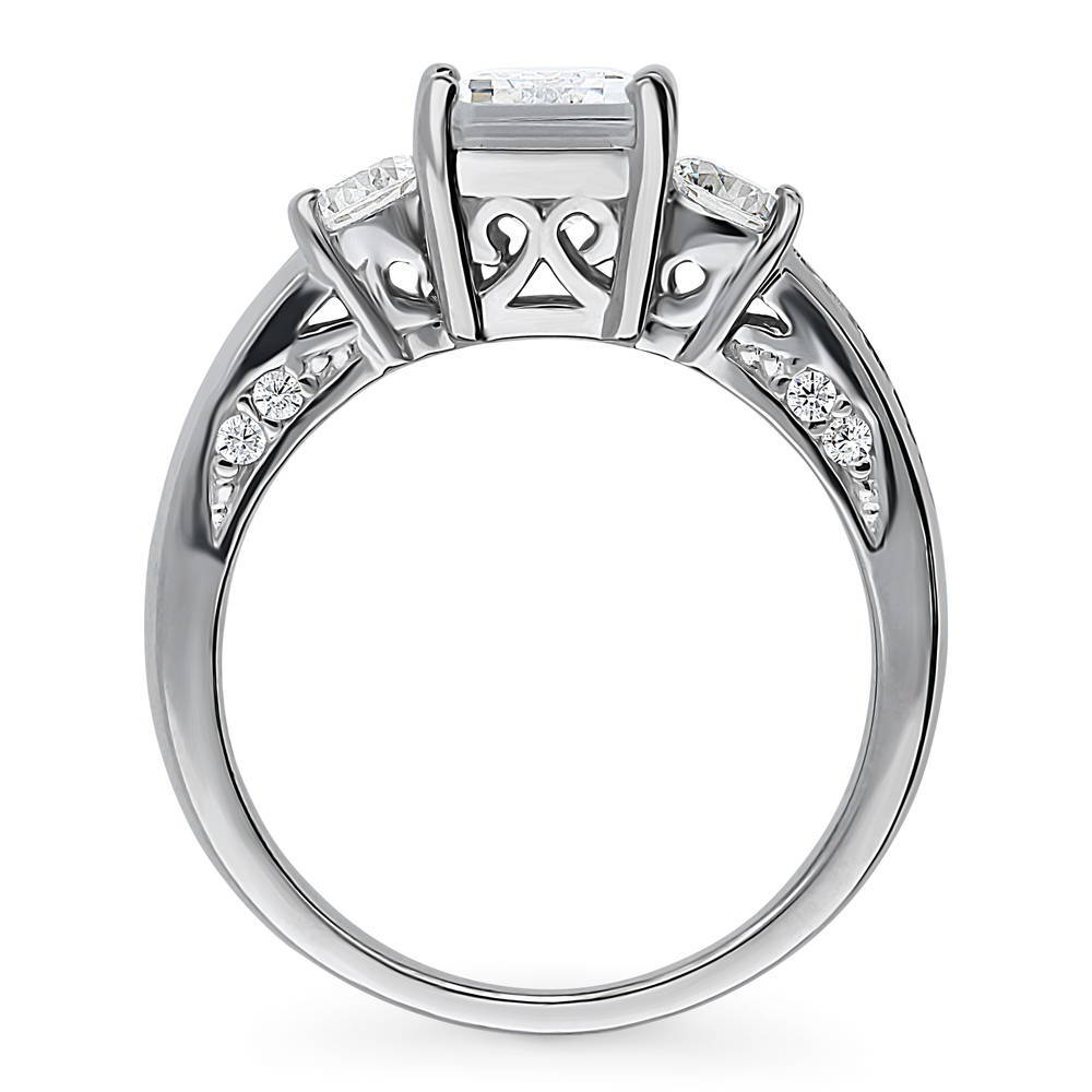 3-Stone 2.1ct Emerald Cut CZ Ring in Sterling Silver