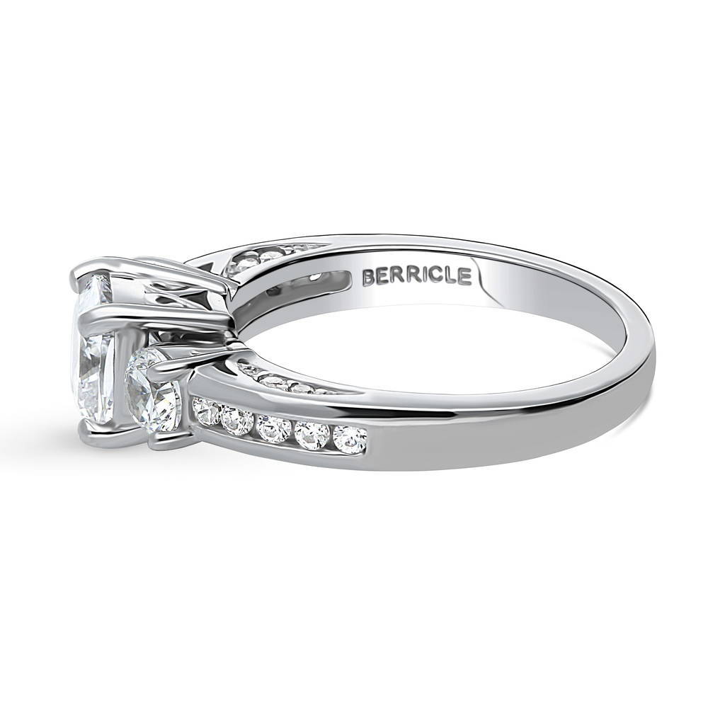 Angle view of 3-Stone 1.5ct Cushion CZ Ring in Sterling Silver, 5 of 9