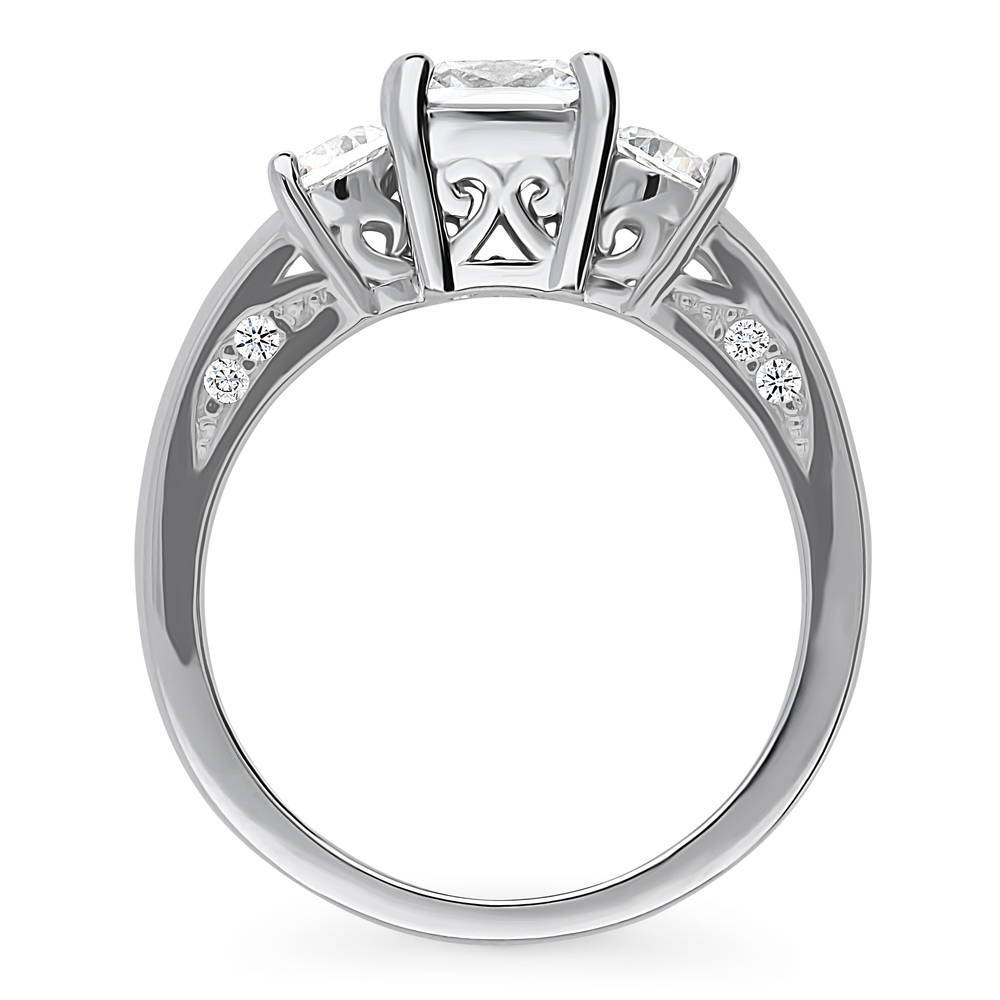 Alternate view of 3-Stone 1.5ct Cushion CZ Ring in Sterling Silver, 8 of 9
