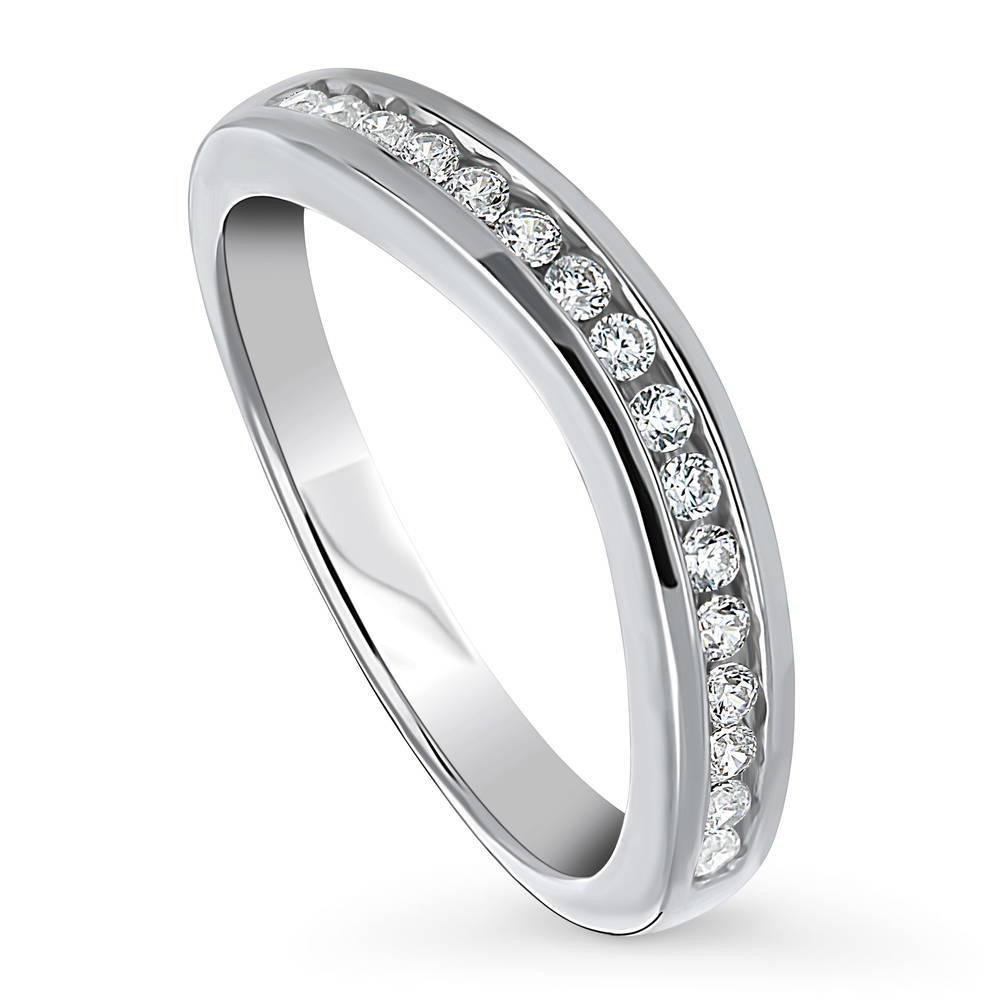 Front view of Channel Set CZ Curved Half Eternity Ring in Sterling Silver, 4 of 8