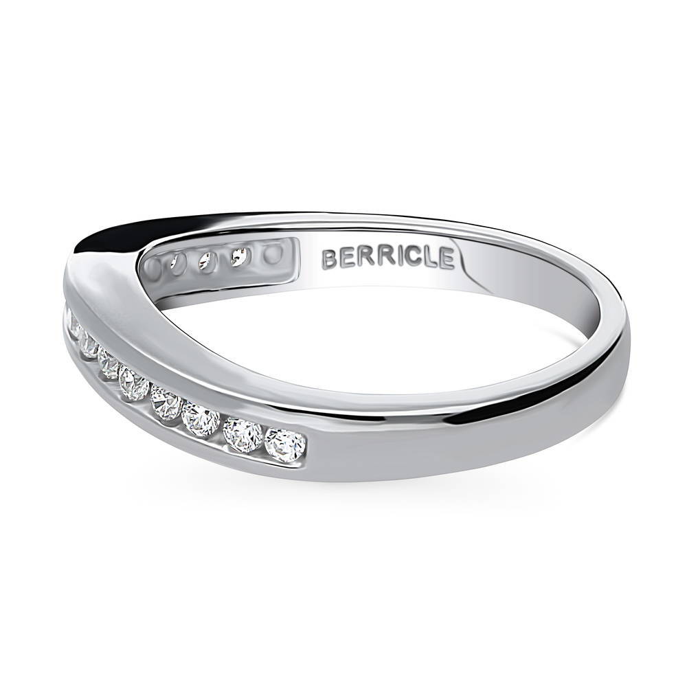 Angle view of Channel Set CZ Curved Half Eternity Ring in Sterling Silver, 5 of 8
