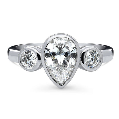 3-Stone 1.3ct Pear CZ Ring in Sterling Silver