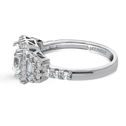 Halo 3-Stone Art Deco 1.6ct Asscher CZ Ring in Sterling Silver