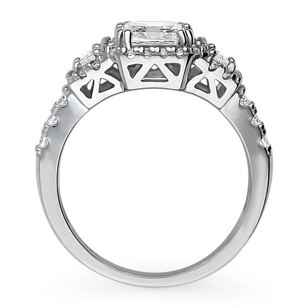 Alternate view of Halo 3-Stone Art Deco 1.6ct Asscher CZ Ring in Sterling Silver, 7 of 11
