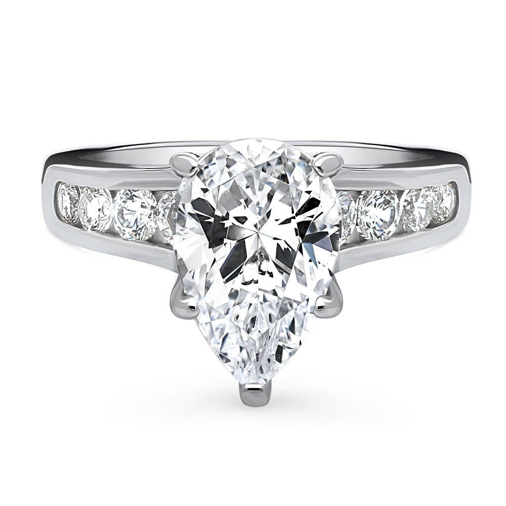 Solitaire 3ct Pear CZ Ring in Sterling Silver