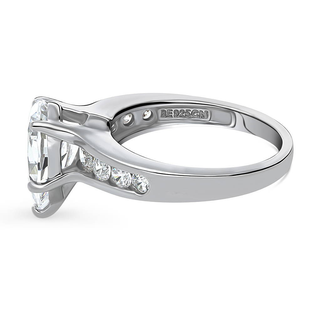 Angle view of Solitaire 3ct Pear CZ Ring in Sterling Silver, 5 of 9
