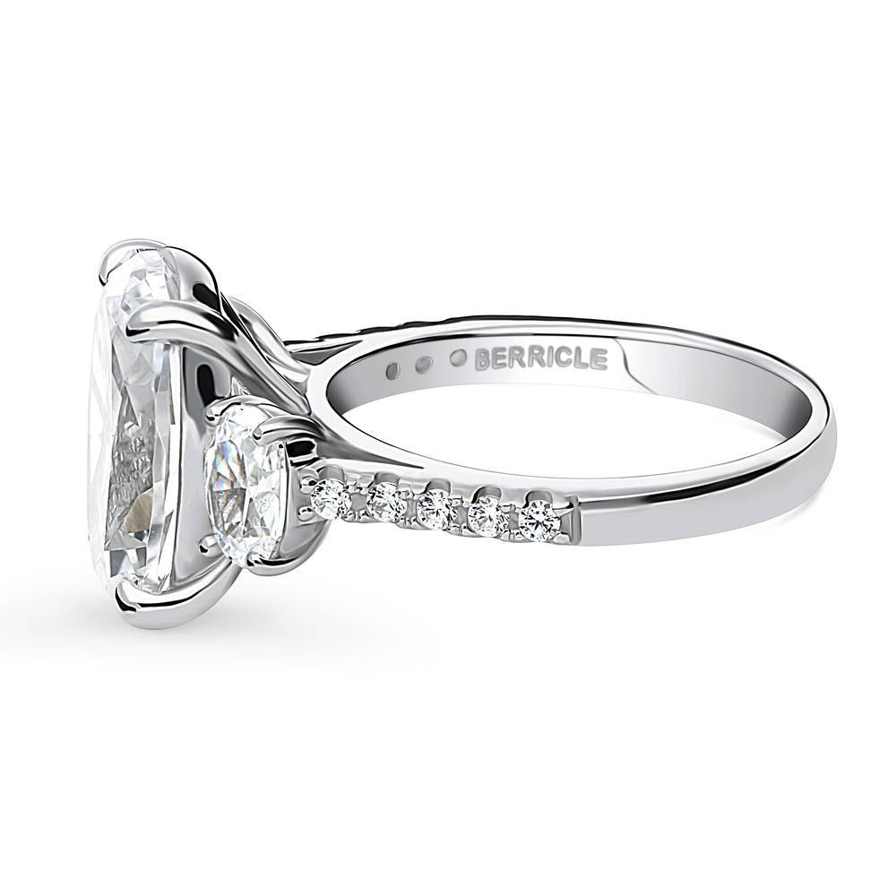 Angle view of 3-Stone 5.5ct Oval CZ Ring in Sterling Silver, 5 of 11