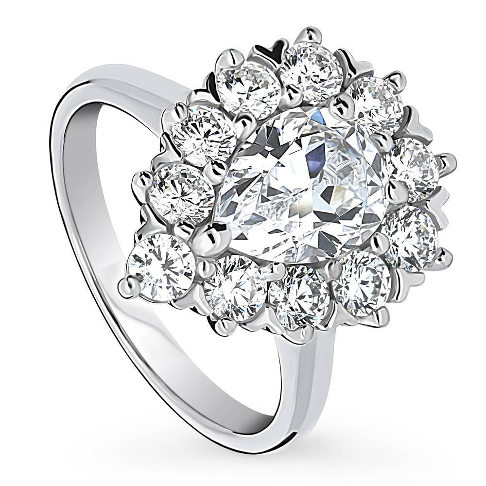 Front view of Halo Pear Cut CZ Ring in Sterling Silver, 4 of 12