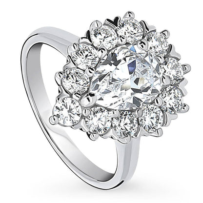 Halo Pear Cut CZ Ring in Sterling Silver