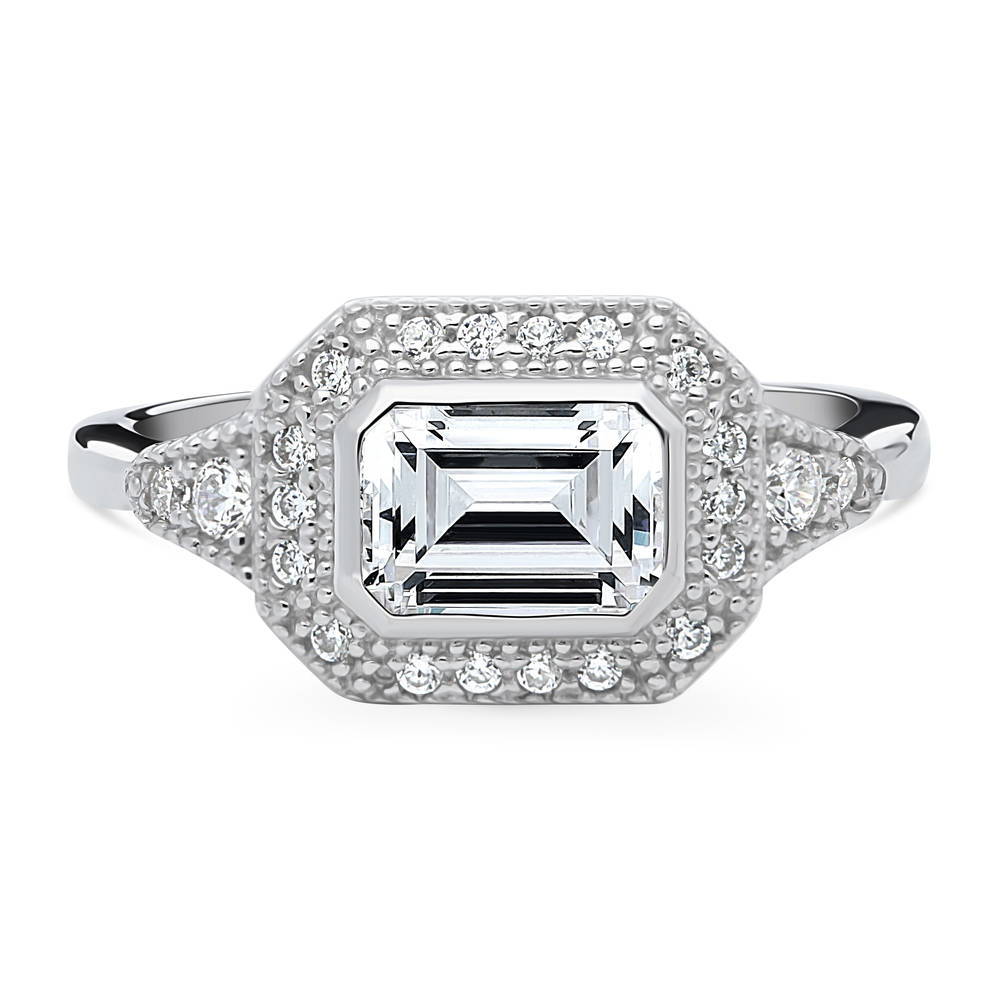 Halo East-West Art Deco Milgrain CZ Ring in Sterling Silver, 1 of 9