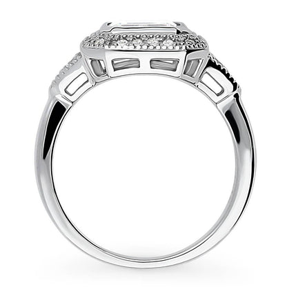 Halo East-West Art Deco Milgrain CZ Ring in Sterling Silver