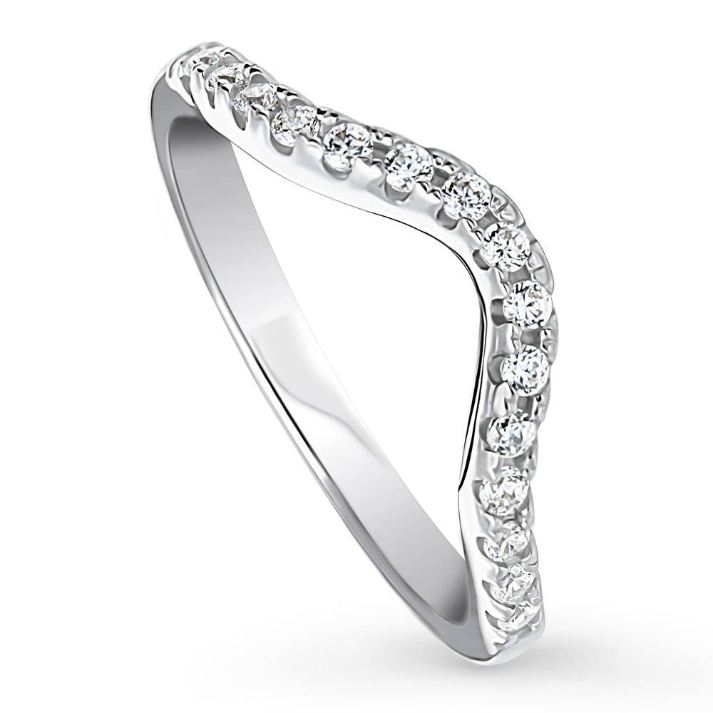 Front view of Wishbone CZ Curved Half Eternity Ring in Sterling Silver, 3 of 8