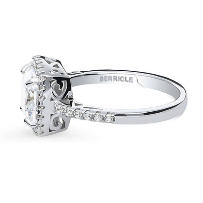 Halo Cushion Cut CZ Ring in Sterling Silver