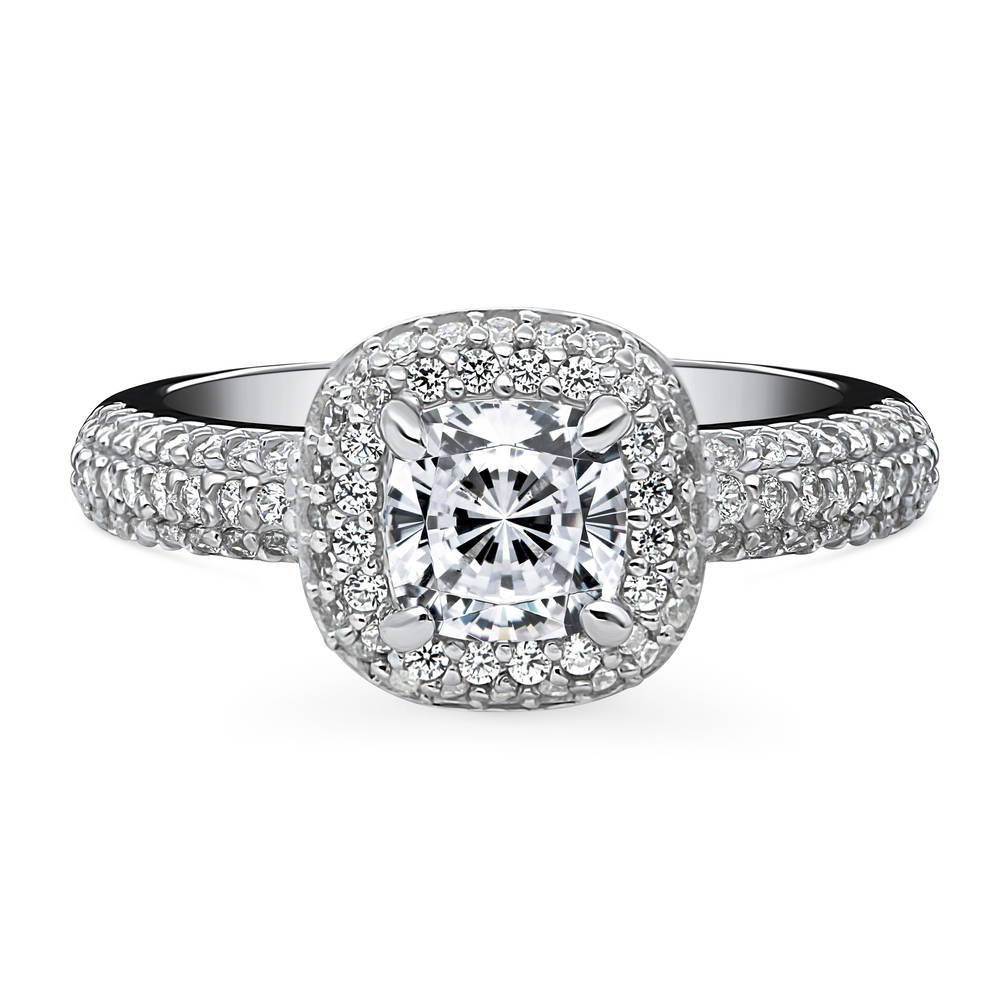 Halo Cushion Cut CZ Ring in Sterling Silver, 1 of 8