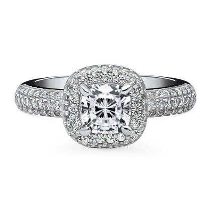Halo Cushion Cut CZ Ring in Sterling Silver