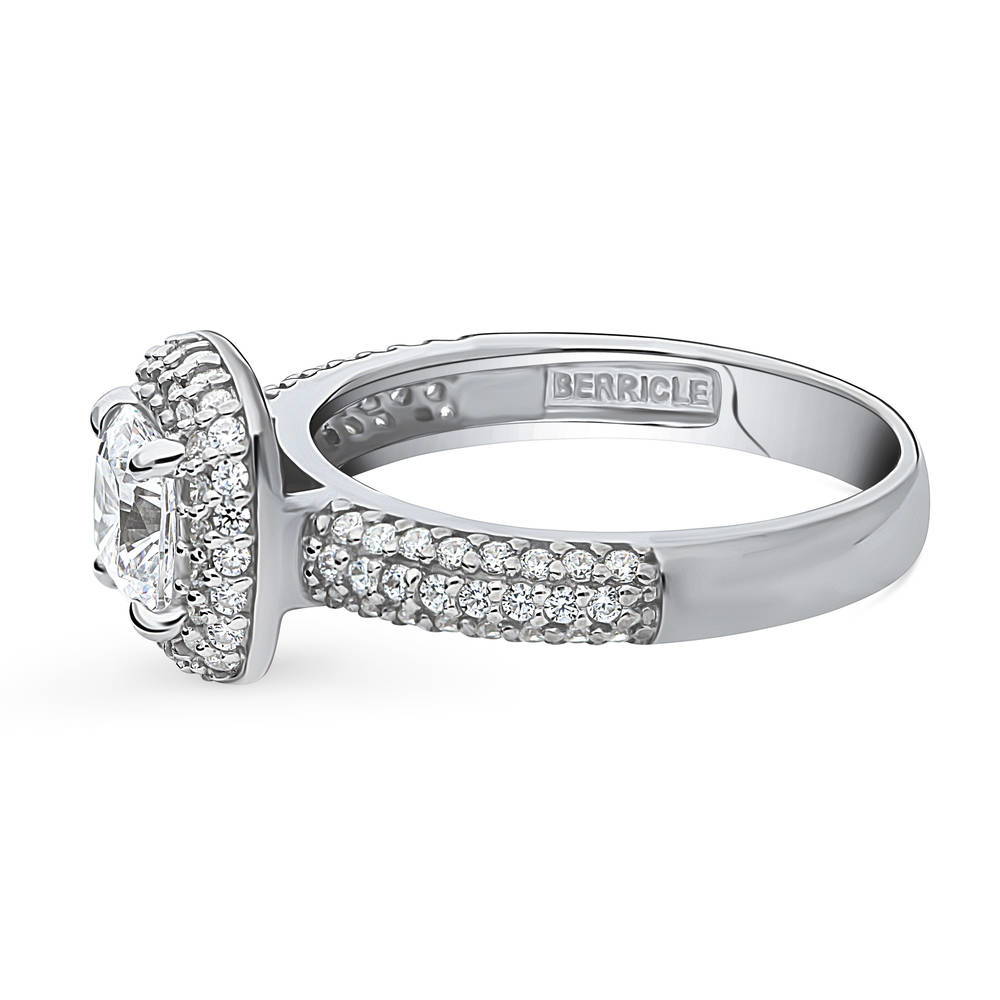 Angle view of Halo Cushion Cut CZ Ring in Sterling Silver, 5 of 8