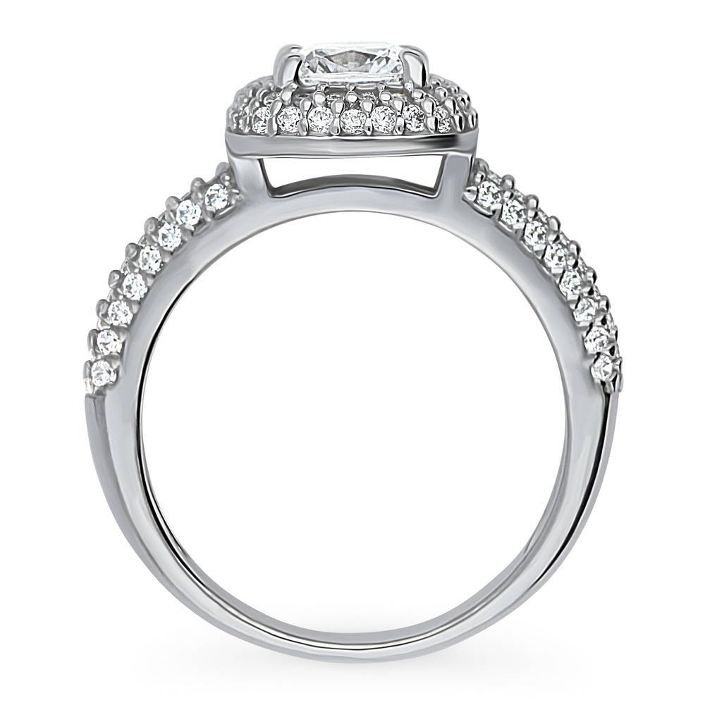 Halo Cushion Cut CZ Ring in Sterling Silver